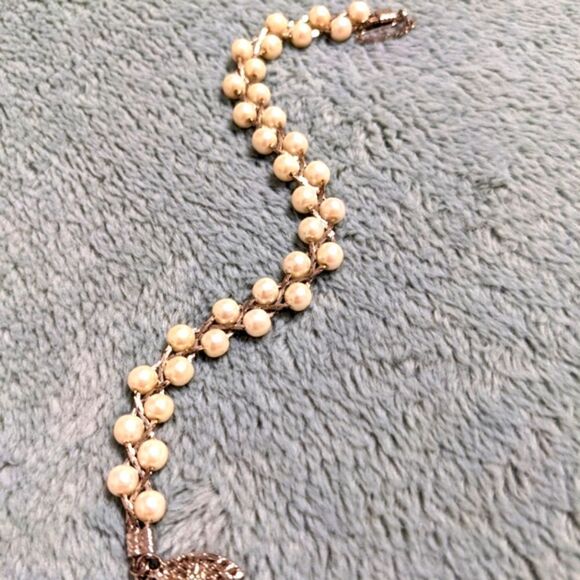 Vintage 90's Weaved Double Strand Faux Pearl Rhodium Plated Bracelet - Picture 10 of 10